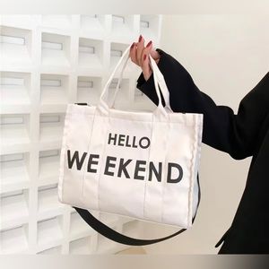 Large Capacity Beige Black Tote Shoulder Bag Letter Print Handbag Purse